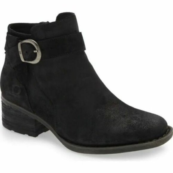 Born Morocco Boots Suede Distressed Leather Buckle Booties Black Size 6 NEW - Picture 1 of 7